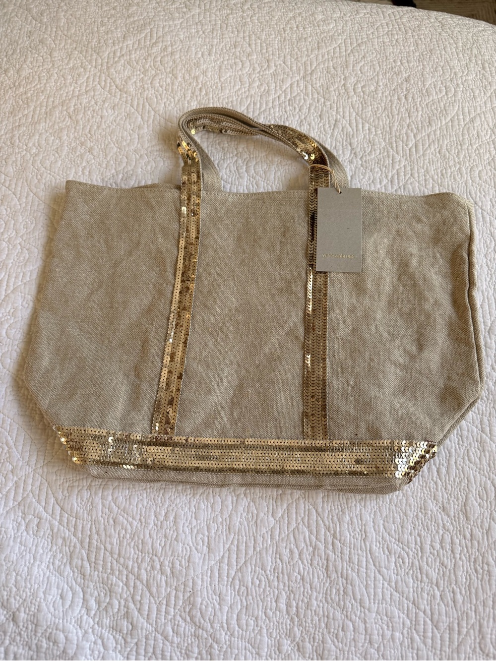Vanessa Bruno Le Cabas Moyen Linen Sequin Tote Bag NWT Made in France - Picture 3 of 8